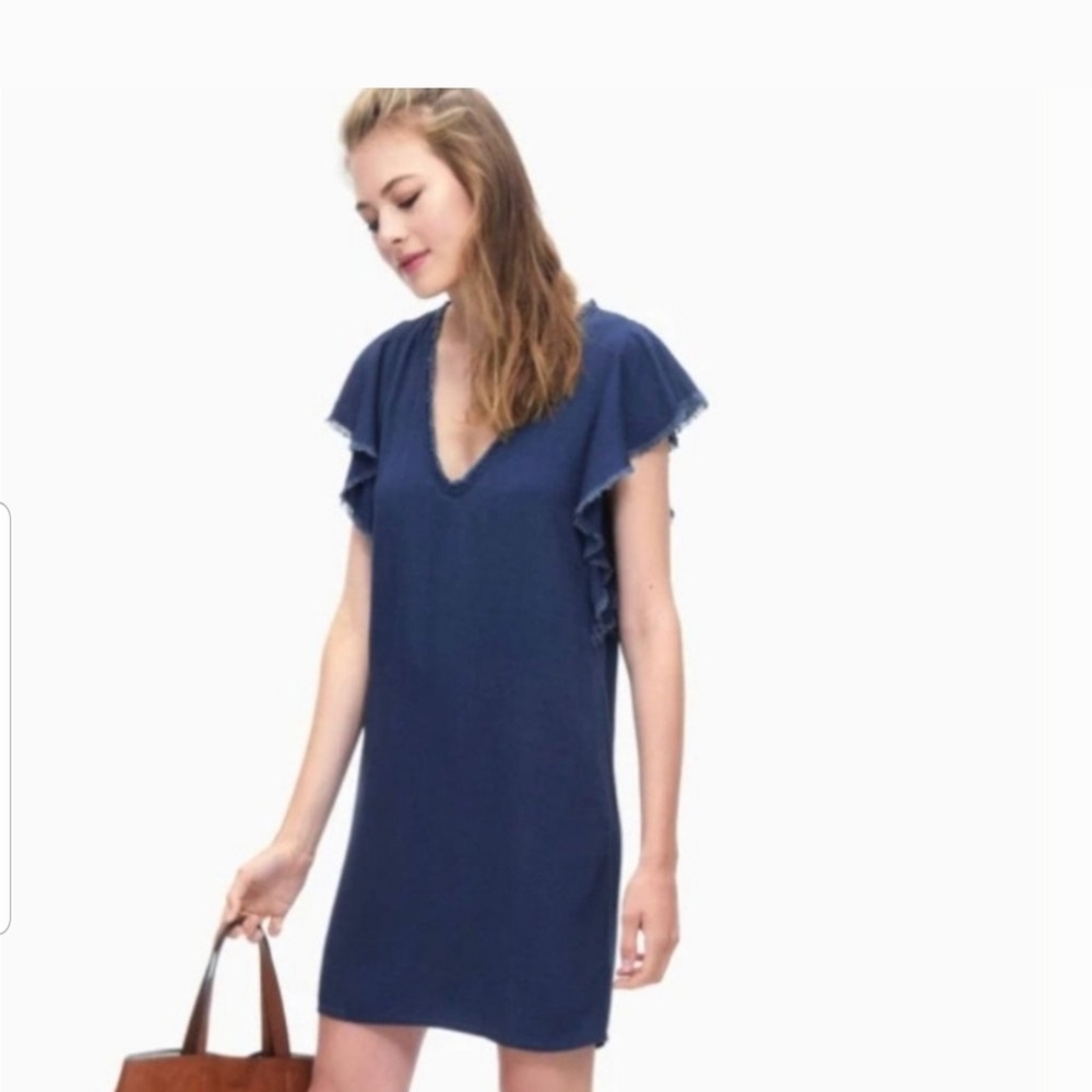 🌺0019🤙Splendid Navy Flutter Sleeve Midi Dress🌸